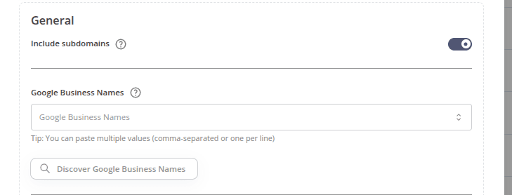 Screenshot from AccuRanker App showing a advanced domain settings popup