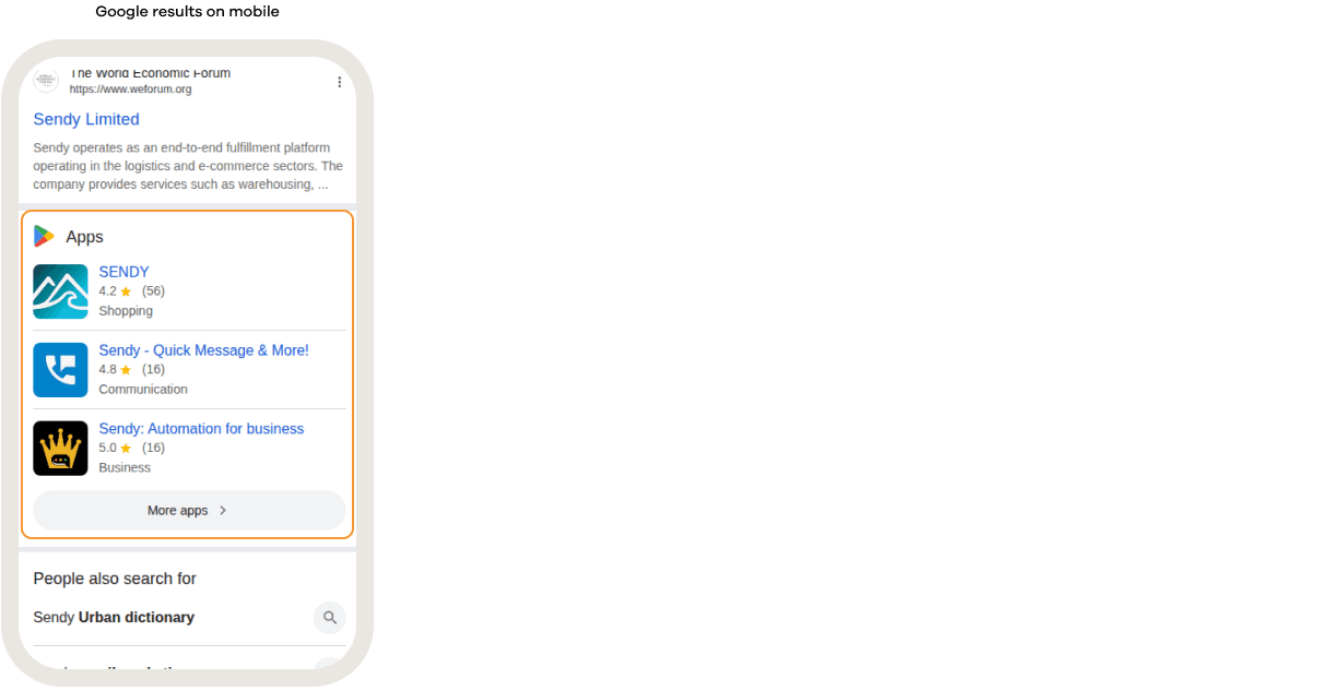 Google search results on mobile showing an Apps SERP feature, displaying related mobile applications from the app store directly within the search results.