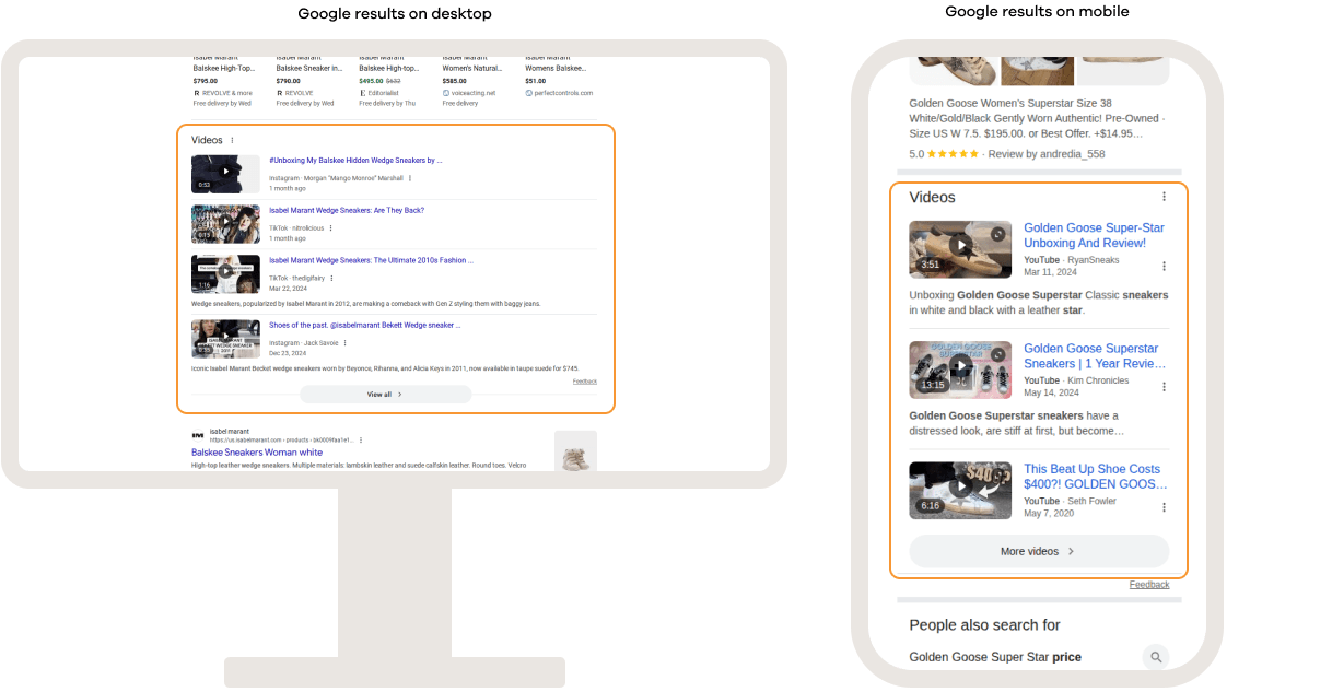 Google search results displaying embedded social media posts from X (formerly Twitter) on desktop and mobile, featuring recent posts related to the search query directly within organic results.