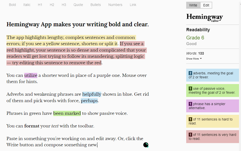 Hemingway editor app