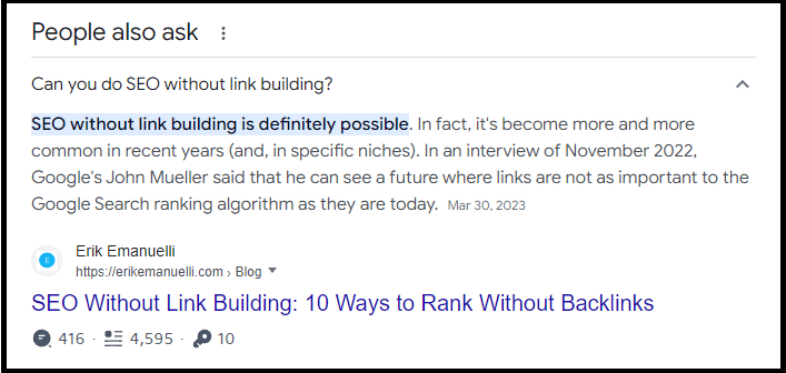 People Also Ask - an excellent feature for researching keywords