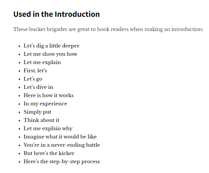 Phrases used in the introduction to Create Engaging Content
