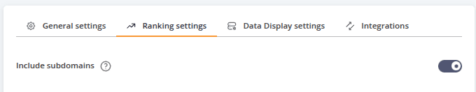 Screenshot from AccuRanker App showing how to include subdomains
