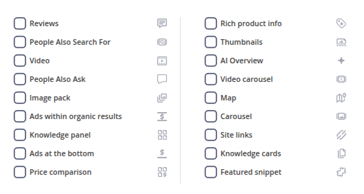 SERP Feature list from AccuRanker App