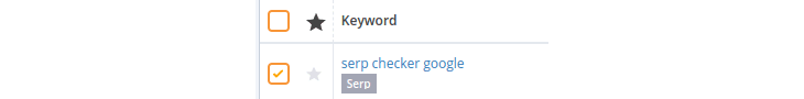 Keyword table row showing a keyword with an assigned SERP tag label displayed beneath the keyword name.
