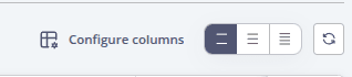 Keyword table toolbar with a Configure columns button and view controls for switching between different table layouts.