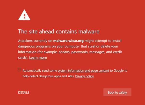 Warning - This site ahead contains malware