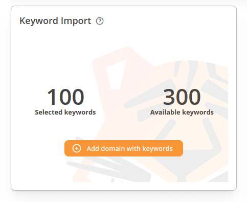 Screenshot of the Import Keywords button located in the lower left corner of the quick actions panel on the keyword discovery page.