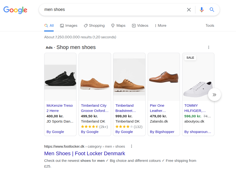 Google search for men shoes